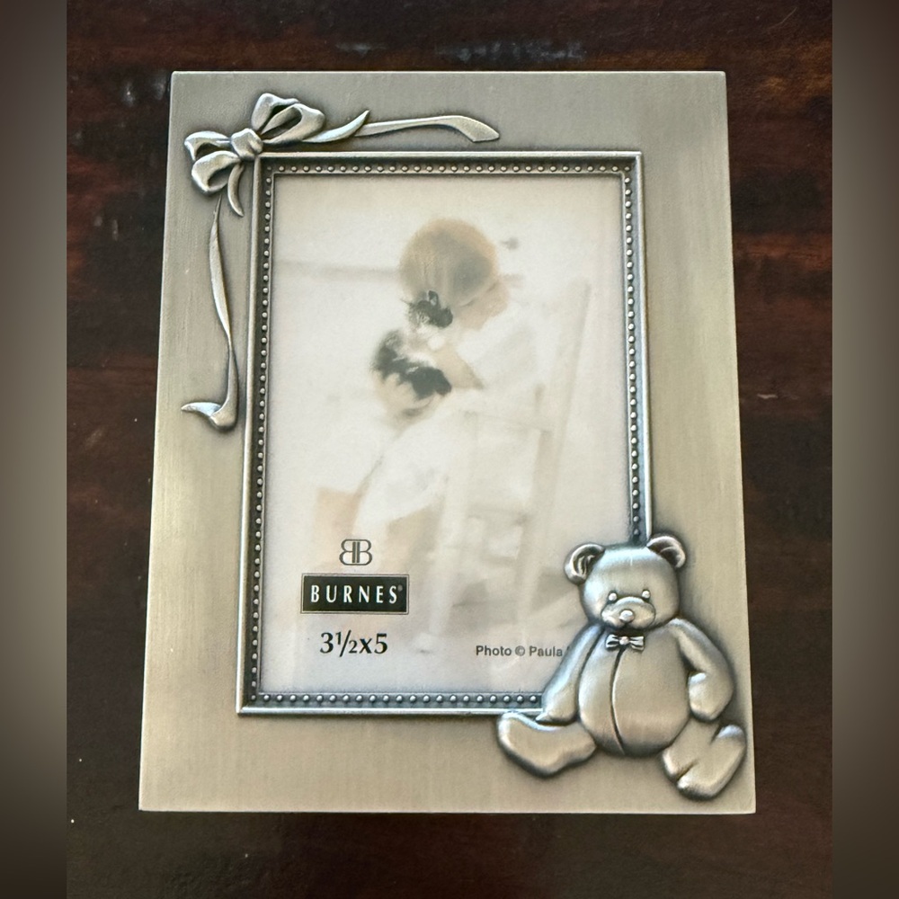 New Burnes of Boston 3.5 x 5 Brushed Silver Baby Picture Frame